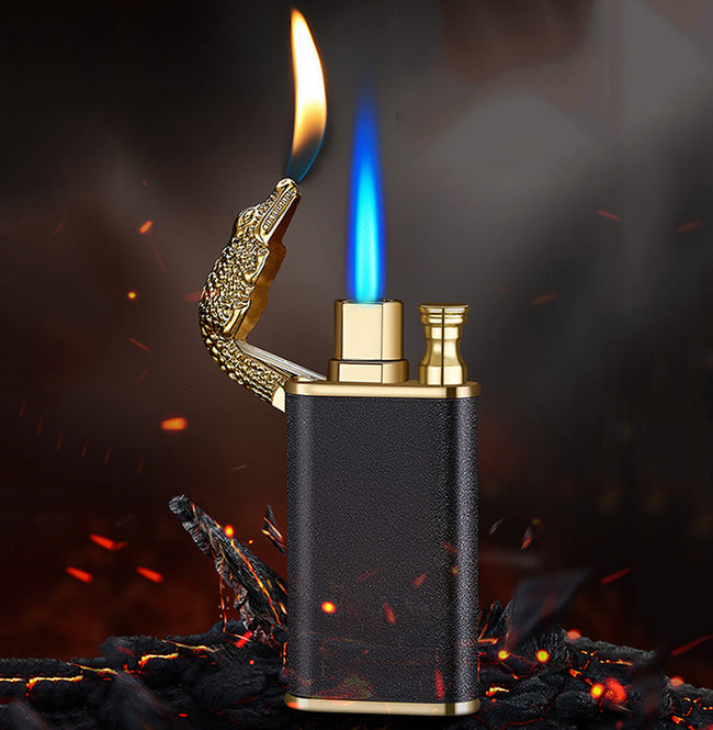 Creative Blue Flame Lighter Dolphin Dragon Tiger Double Fire Metal Winproof Lighter Inflatable Lighter Main Image