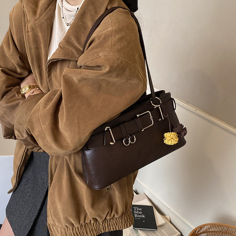Women's Retro Belt Buckle Shoulder Bag High-grade Sentong Qin
