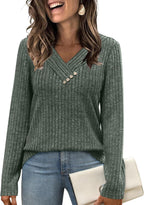 Women's Sweater Long Sleeve Shirt V-neck Top