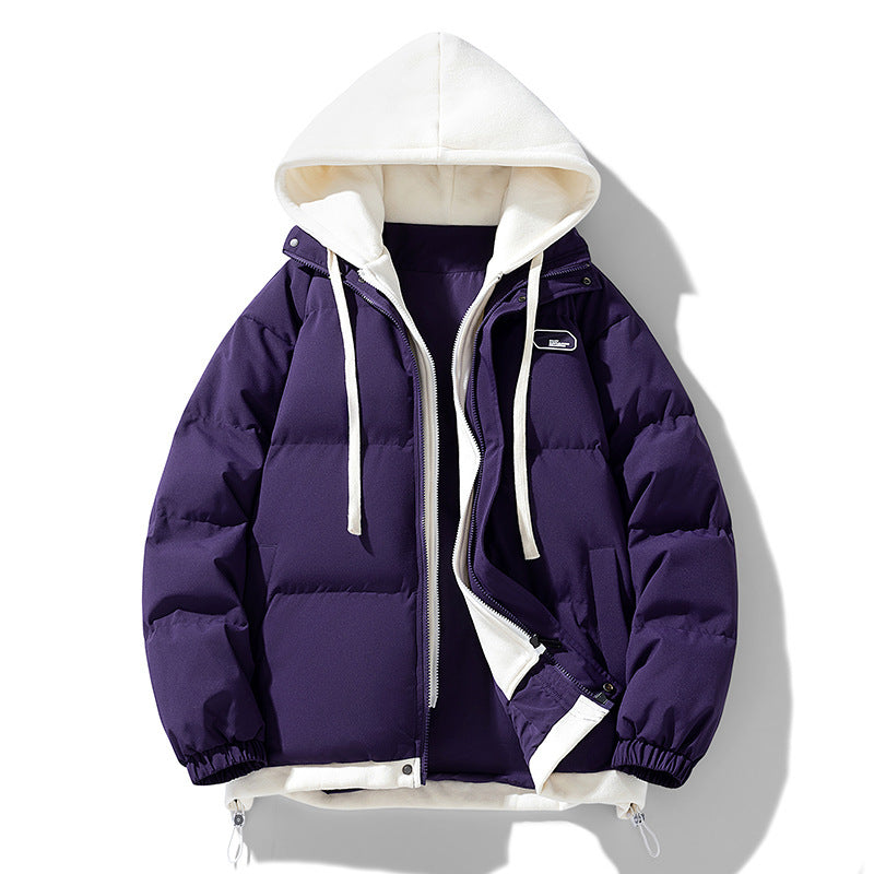 Fake Two-piece Cotton-padded Coat Thickened Hooded Warm Jacket