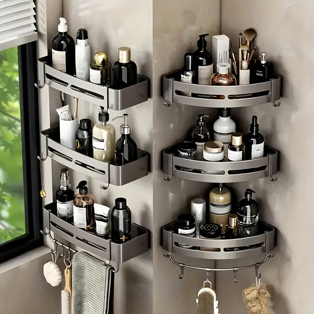 Two Pack Corner Shower Caddy No Drill Adhesive Wall Mount