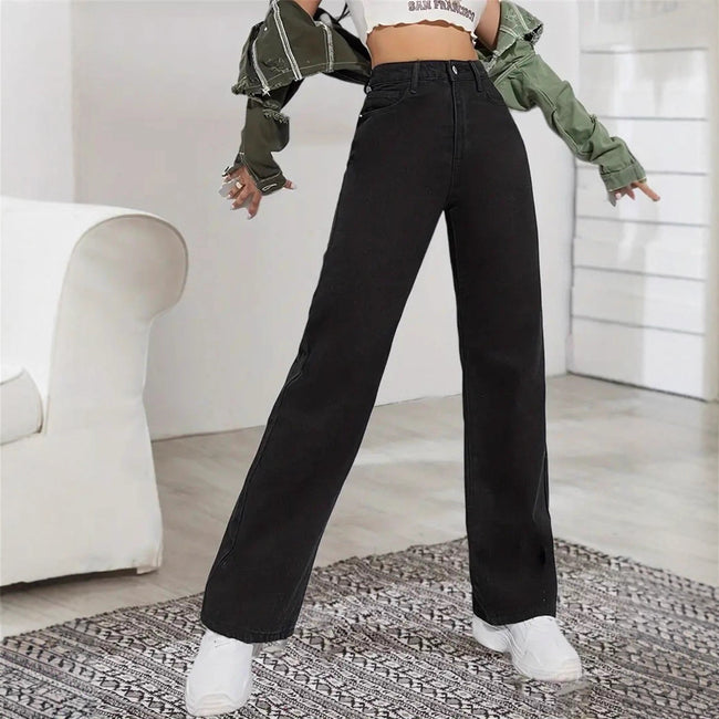 Black Wash Straight Stretch Casual Trousers Hover Image