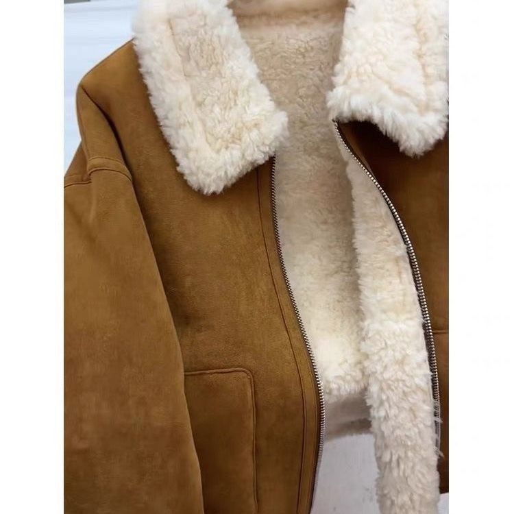 Autumn And Winter New Warm Thickened Imitation Lamb Wool Deerskin Velvet Leather Jacket
