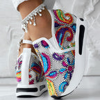 Women's Random Print Side Lace-Up Elastic Sport Shoes, Comfortable Slip-On Sneakers For Women, Casual Daily Wear Footwear