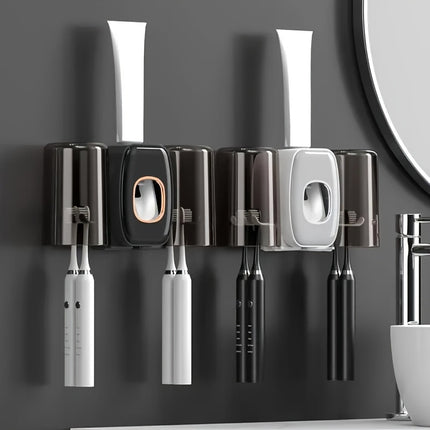 Space Saving Cup Holder With Two Toothbrush Holders