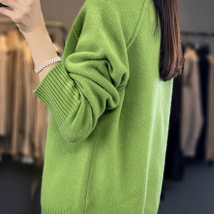 Womens Green Cardigan Casual Zip Up Sweater Stand Collar