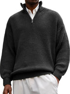 Fashion Men's Sweater Casual Long Sleeve Half Zipped Stand Collar Polo Shirt