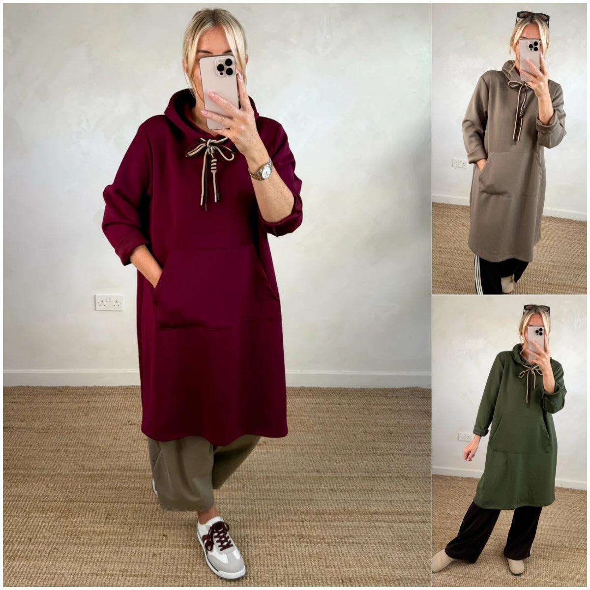 Women's Loose Oversized Knit Solid Color Hooded Maxi Dress