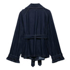 Casual Blue Belt Short Wide Design Denim Trench Coat