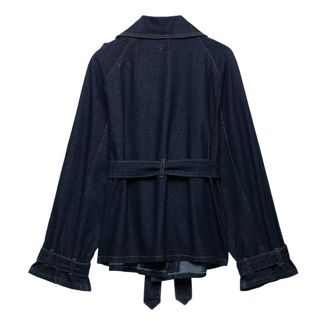 Casual Blue Belt Short Wide Design Denim Trench Coat Main Image