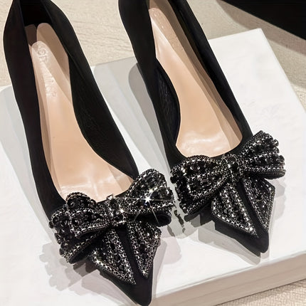 Black Bow Rhinestone Shoe Buckles for High Heels Decoration