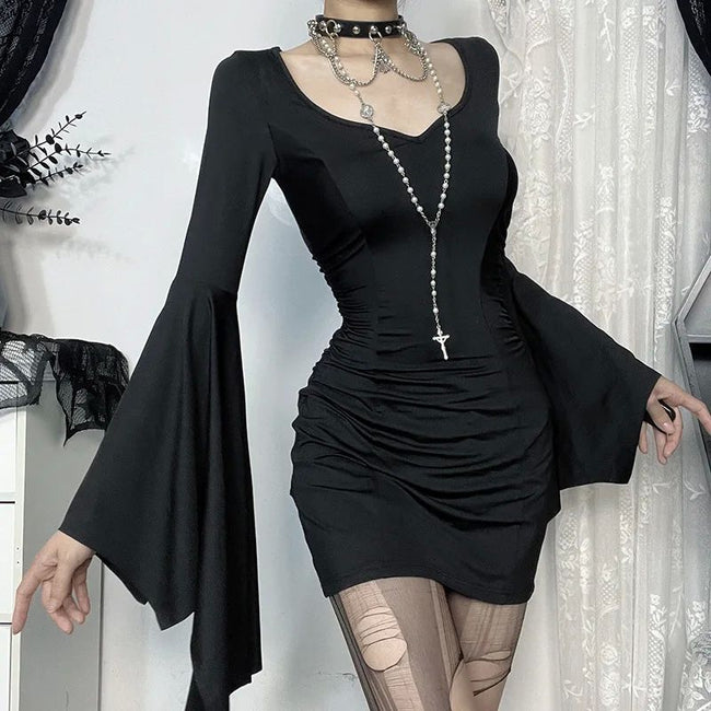 Women's Fashionable Summer New Solid Color And V-neck Long-sleeved Waist Dress Main Image