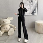 Trend Slimming And Short Zipper Sweater Wide Leg Trousers Two-piece Set