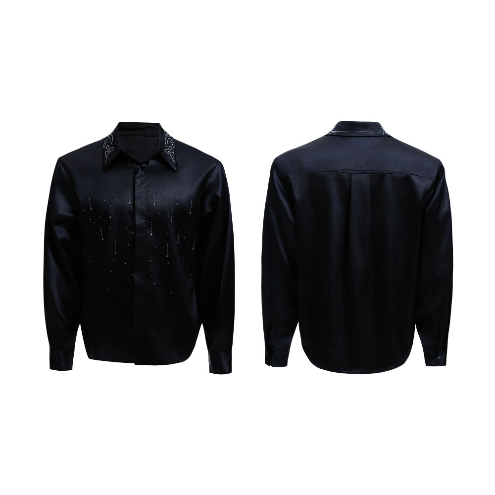 Silk Satin Shirt Commuter Short Wide Top