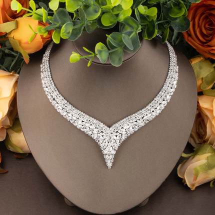 Minimalist Elegant Cubic Zirconia V Neck Floral Jewelry Set