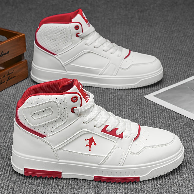 Mens High Top Basketball Shoes All White Red Black Upper