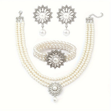 Simple Stylish Necklace Earrings Bracelet Set Wedding