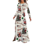 Santa Claus Printed Round Neck Long Sleeve Elegant Dress