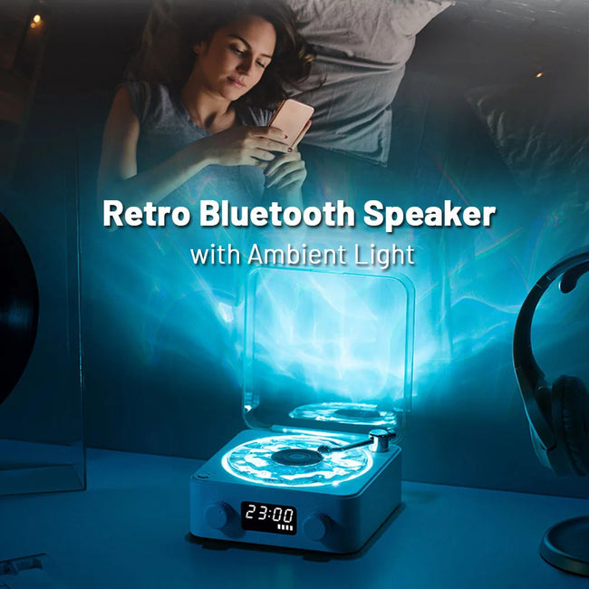Retro Turntable Speaker Wireless Bluetooth-compatible 5.0 Vinyl Record Player Stereo Sound With White Noise RGB Projection Lamp Effect Main Image