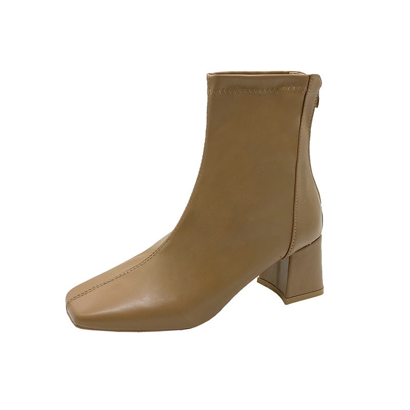Boots Zipper Mid-calf And Low Length Martin Square Head