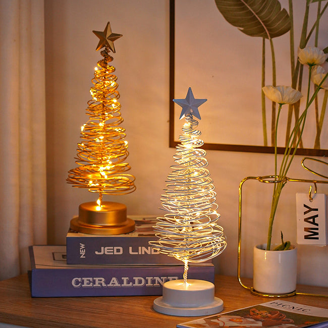LED Christmas Tree Spiral Light Table Ornament Wrought Iron Xmas Tree Bedroom Desk Lamp Christmas Atmosphere Night Light Decor Main Image