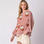 Pumpkin Cake Sequined Round Neck Loose Pullover Sweater
