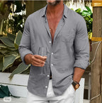 Men's Loose Plus Size Solid Color Shirt Linen Lapel Long Sleeve Casual Shirt