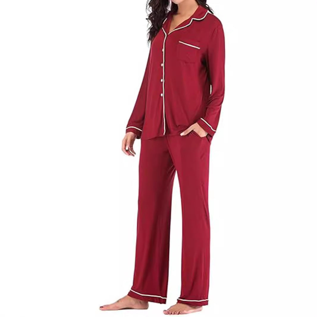Women's Solid Color Casual Pocket Cardigan Button Long-sleeve Suit