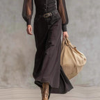 Long Sleeve See-through Blouse Collar Button Mesh Dress