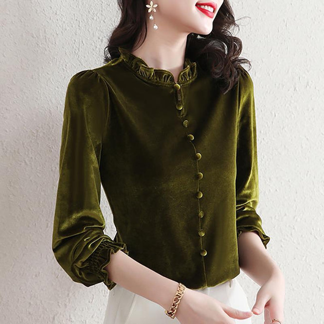 Gold Velvet Middle-aged Mom Top Western Style Slimming Women's Base Shirt Hover Image