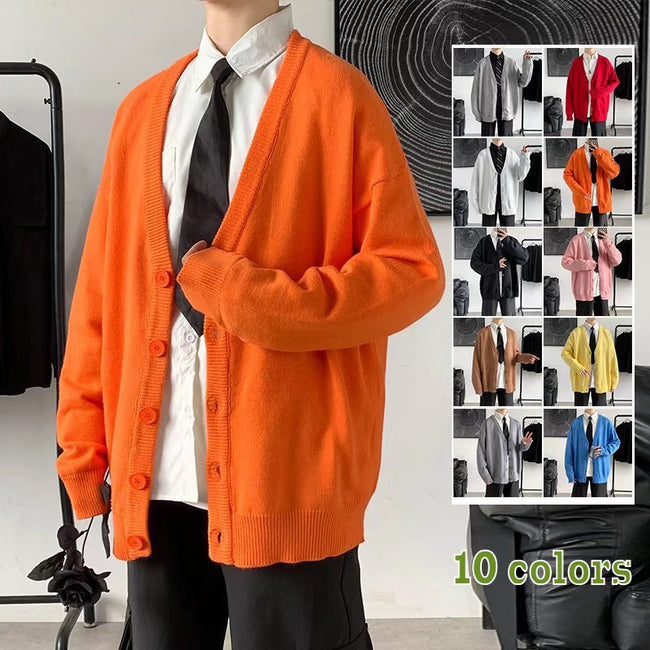 Simple V-neck Loose And Lazy Style Solid Color Sweater Hover Image