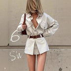 Fashion Personality Street Button Fake Pocket Long Sleeve Shirt Dress
