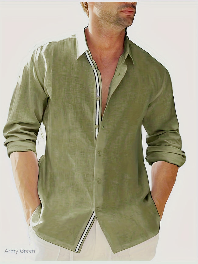 Loose Colored Lapel Long-sleeved Casual Men's Shirt For Teenagers Hover Image