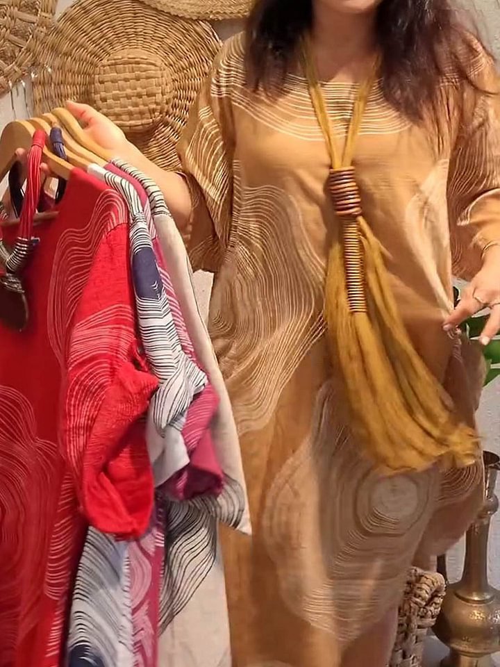 Women's Round Neck Abstract Printing Sleeve Dress