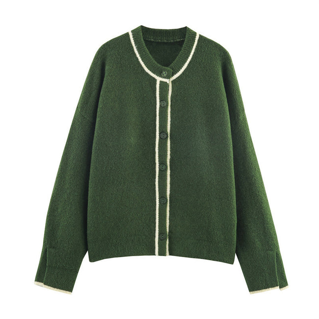 Women's Contrast Color Trim Knitted Coat Hover Image