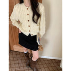 Korean Style Idle Style Thick Needle Twisted Texture Knitted Cardigan Sweater