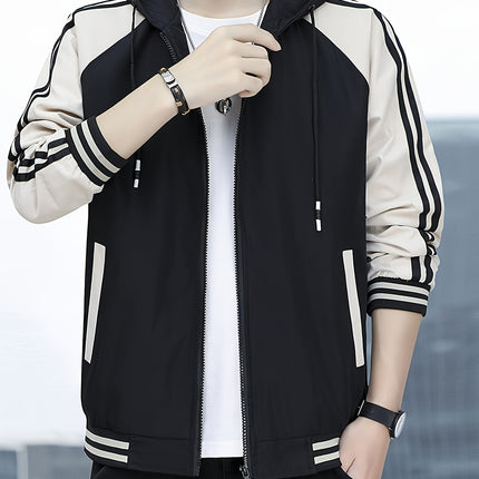 Spring Autumn Hooded Color Block Windbreaker for Students