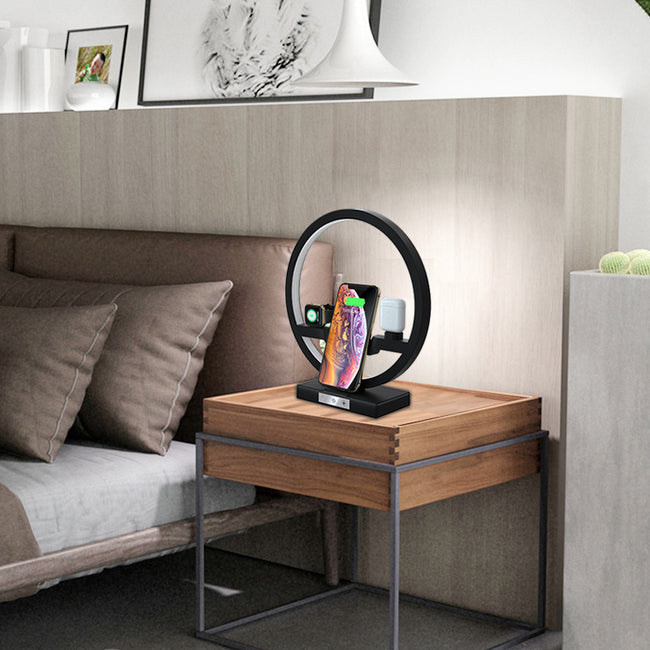 Fast Charging 4 in 1 Bedside Lamp Wireless Charger Bracket Hover Image