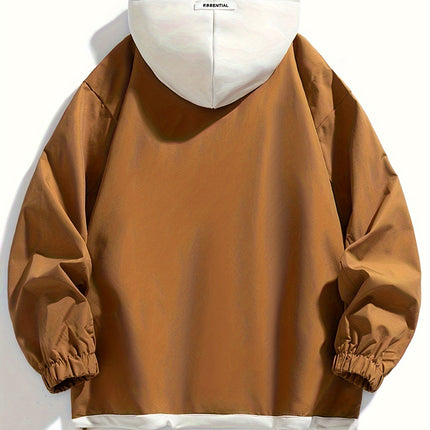 Men's Hooded Windbreaker Jacket Color Block Zipper Pockets