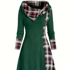 Women's Hooded Sunken Stripe Sweater Long Sleeve Leisure Pullover Dress