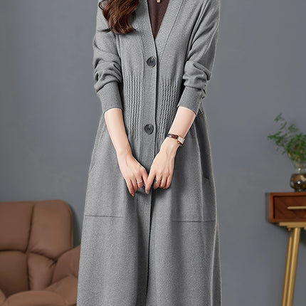 Womens V Neck Long Cardigan Polyester Knit Sweater Coat