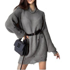 Loose Hole Knitted Pullover Sweater Women