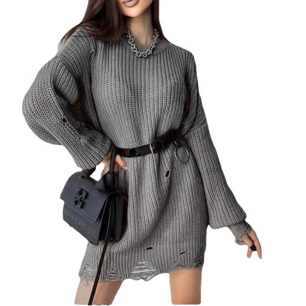 Loose Hole Knitted Pullover Sweater Women