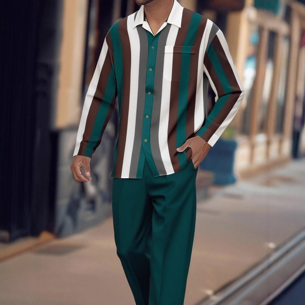 Print Striped Fashion Autumn Men's Suit