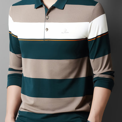 Mens Long Sleeve Shirt Formal Casual Button Up With Stripes