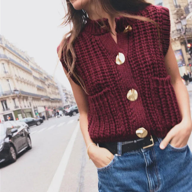 Women's Button Thick Knitted Short Cardigan Main Image