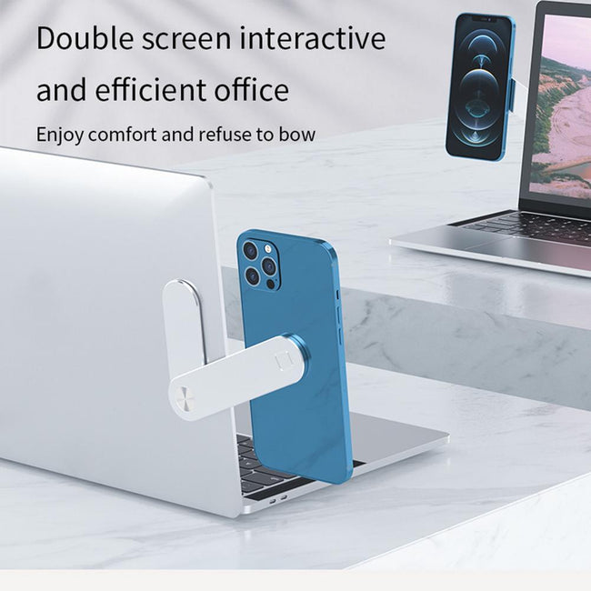 Laptop Phone Holder, Adjustable Laptop Side Mount Clip, Magnetic Laptop Monitor Mount, Computer Laptop Cellphone Stand Foldable Aluminum Expansion Bracket Tablet Clip For Dual Screen Hover Image
