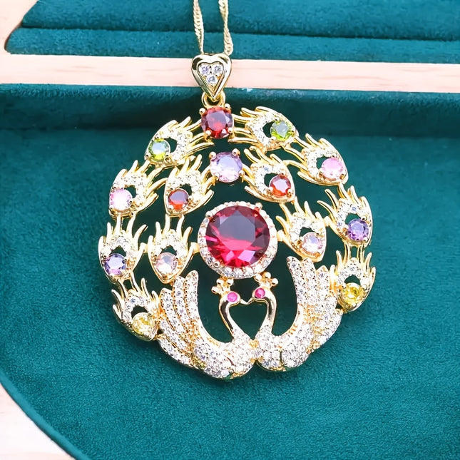 Elegant 18K Gold Plated Zirconia Pendant Necklace Multicolor