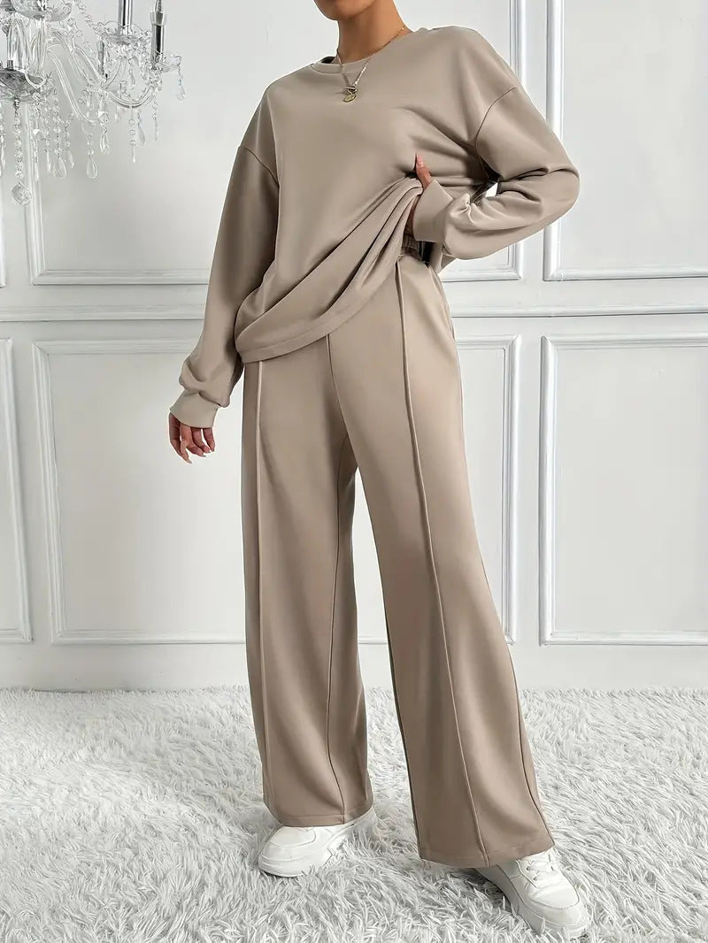 Women's Round Neck Long-sleeved Trousers Temperament Twinset