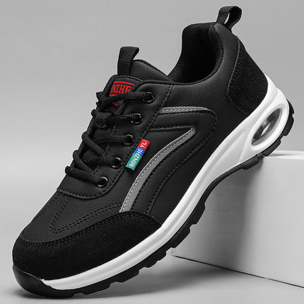 Mens Low Top Casual Sneakers Black White Breathable PU